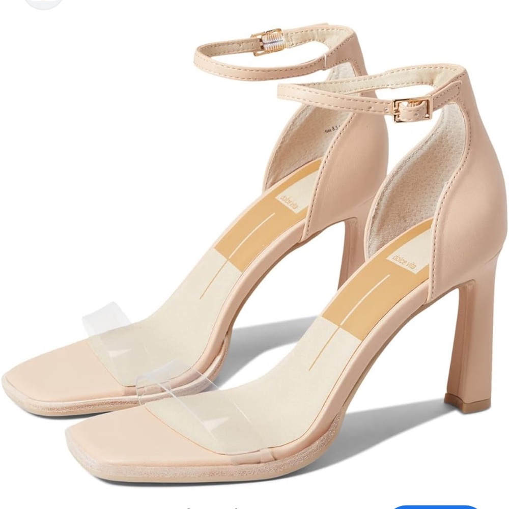 Dolce Vita Nude Tan Clear Strap Block Heel Sandals